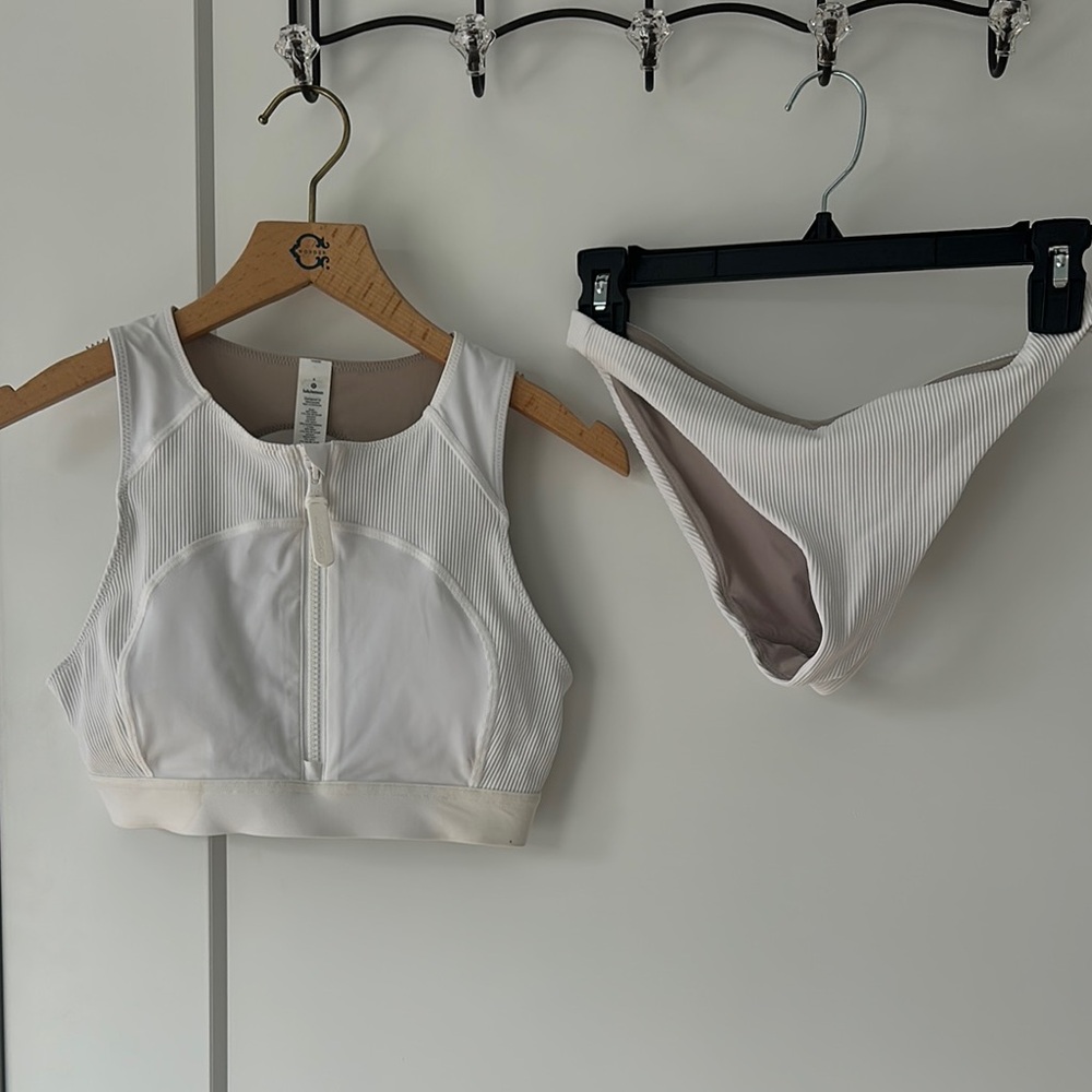 Lululemon White Ribbed Bikini Set